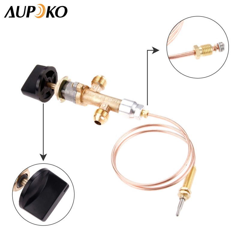 Aupoko مجموعة صمام التحكم في أمان فشل اللهب لمدفأة غاز البروبان LPG ذات الضغط المنخفض، مع مفتاح ترموستات مع مدخل ومخرج استبدال 5/8''-18UNF لمدفأة الغاز الشواية - Image 4